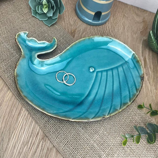 Ceramic Whale Trinket Dish | Nautical Teal Blue Whale Jewellery Tray - 21cm