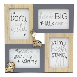Children's Adorable Baby Animal Wooden Photo Frame - Holds Multiple 6x4 Pictures
