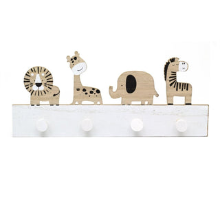 Children's Safari Animal Coat Rack | Kids Jungle Wall Mounted Wooden Coat Hooks