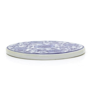 Chinoiserie Blue & White Floral Coaster | Round Ceramic Drinks Mat - 10cm