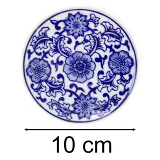 Chinoiserie Blue & White Floral Coaster | Round Ceramic Drinks Mat - 10cm
