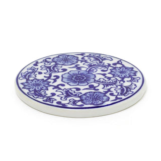 Chinoiserie Blue & White Floral Coaster | Round Ceramic Drinks Mat - 10cm