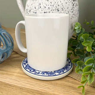 Chinoiserie Blue & White Floral Coaster | Round Ceramic Drinks Mat - 10cm