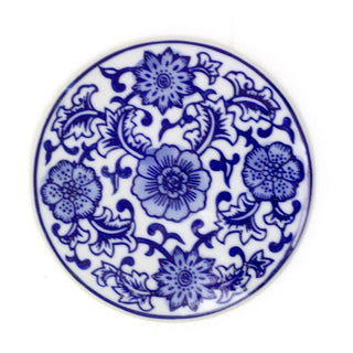 Chinoiserie Blue & White Floral Coaster | Round Ceramic Drinks Mat - 10cm