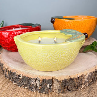Citrus Zest Lemon Scented Candle in Fruit Bowl | 2 - Wick Candle & Holder - 13cm