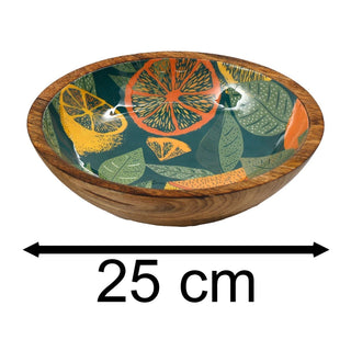 Citrus Zest Mango Wood Enamel Bowl | Salad & Fruit Serving Dish - 25cm