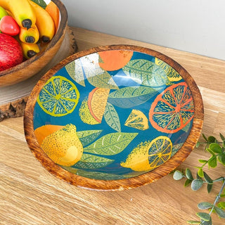 Citrus Zest Mango Wood Enamel Bowl | Salad & Fruit Serving Dish - 25cm