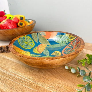 Citrus Zest Mango Wood Enamel Bowl | Salad & Fruit Serving Dish - 25cm