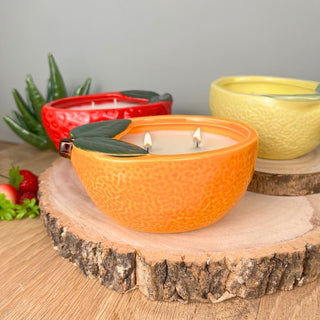 Citrus Zest Orange Scented Candle in Fruit Bowl | 2 - Wick Candle & Holder - 13cm