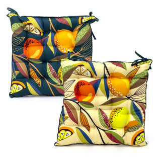 Citrus Zest Seat Pad | Indoor Outdoor Square Chair Seat Cushions With Ties