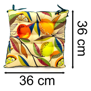 Citrus Zest Seat Pad | Indoor Outdoor Square Chair Seat Cushions With Ties