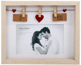 Clothes Line Wooden Box Frame With Pegs For 6 X 4 Photo - I Love You
