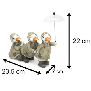 Cute Puddle Duck Family With Umbrella Ornament | Indoor Outdoor Duck And Brolly Statue | Bird Sculpture Garden Decorations