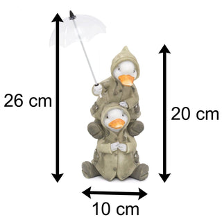 Cute Puddle Duck Family With Umbrella Ornament | Indoor Outdoor Duck And Brolly Statue | Bird Sculpture Garden Decorations