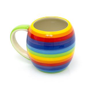 Carousel Home Hand Painted Rainbow Stripe Coffee Mug | Large Round Multi Coloured Tea Cup | Stripped Hot Drinks Mug Coffee Cup