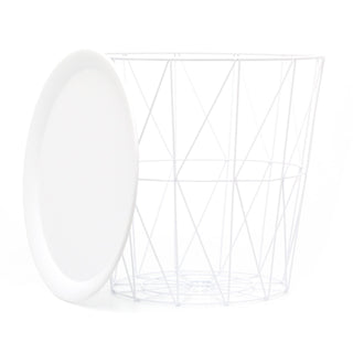 Modern White Wire Side Table Living Room End Tables | Coffee End Side Table With - Lift Off Tray Top | Occasional Pedestal Table Bedside Tables