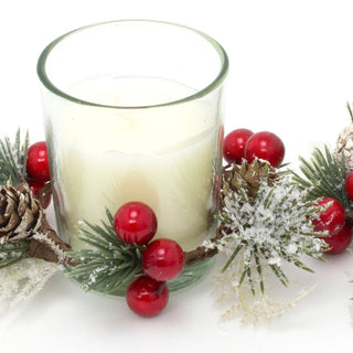 Cinnamon Spice Scented Candle Christmas Table Centrepiece | 2 Piece Christmas Wreath Candle Pot Ornament | Xmas Fragrance Candle