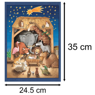 Christmas Advent Calendar Baby Jesus And The Animals | Manger Crib Advent Calendar Traditional Advent Calendar | Picture Advent Calendar Paper Advent Calendar