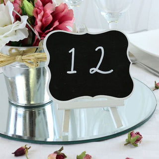 Mini Scalloped Edge Blackboard Easel In White Sign Plaque | Miniature Chalkboard And Stand Memo Board | Chalk Board Wedding Table Decoration