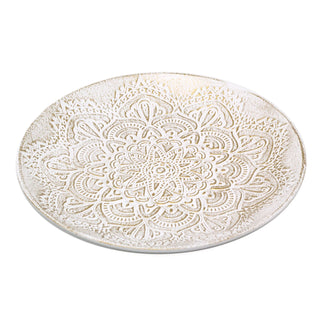 White & Gold Mandala Flower Serving Tray | Rustic Wooden Coffee Table Tray
