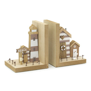 Nautical Bookends | Pair of Wooden Lighthouse Bookends for Beach House Shelves