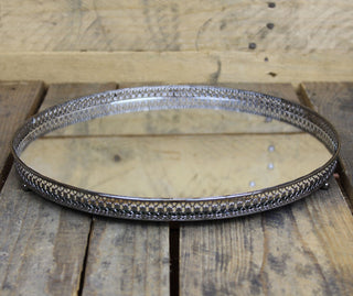 Silver Effect Mirror Tealight Candle Plate Tray 30Cm