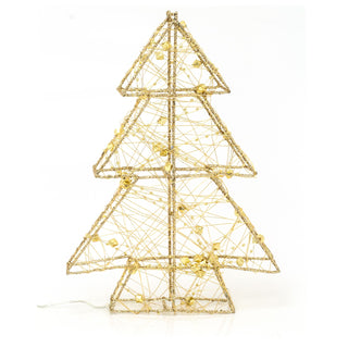 Gold Glitter Free Standing Christmas Tree Ornament | Battery Operated Christmas Tree Decoration With 20 LED Lights | LED Christmas Tree Light - 30cm