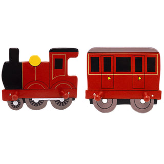 Red Train and Coach Coatpeg | Childrens Wooden Wall Mounted Decorative Coat Peg Hook for Kids Room or Nursery Decor - Handmade in UK