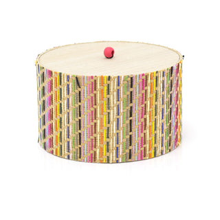 Kasbah Round Wooden Trinket Box | Multicolour Weave Storage Pot | Boho Wooden Jewellery Box Gift Box With Lid