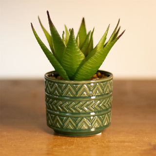 Green Aztec Style Artificial Succulent Potted Plant | Faux Plant And Planter