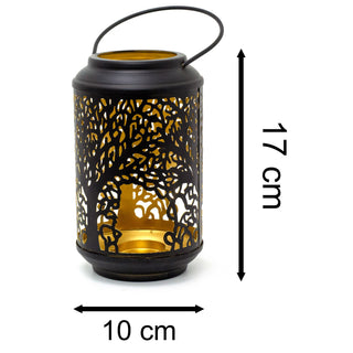 18cm Black Metal Tree Of Life Cut Out Hanging Lantern | Decorative Tea Light Candle Holders For Home Garden Patio | Hurricane Candle Lantern