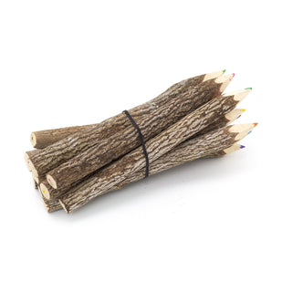Pack Of 10 Large Tamarind Tree Branch Twig Pencils | 10 Piece Colouring Pencils Rustic Wooden Pencils | 10 Multi Coloured Pencils Eco Friendly Party Bag Fillers