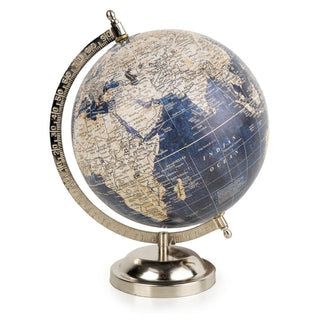 Decorative Blue & Silver Desk Globe | Vintage Style World Globe Ornament
