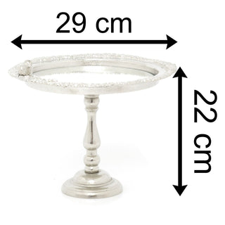 Decorative Silver Mirrored Stand With Bird | Pedestal Mirror Display Stand Plate Dish | Ornate Silver Metal Candle Tray
