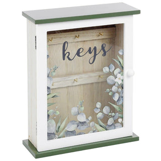 Botanical Wooden Wall Mounted Key Box | Decorative Wall Key Cabinet With 6 Key Hooks Key Cupboard | Wooden Key Holder Key Hanger For Wall