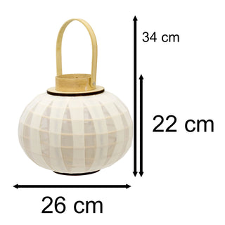 27x22cm Dome Candle Lantern With Gauze | Decorative Round White Tea Light Candle Holder | Large Wooden Globe Hanging Hurricane Candle Lantern