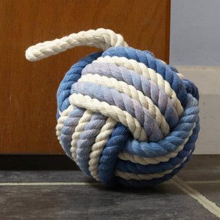 Distressed Blue Rope Doorstop | Two - Tone Nautical Rope Knot Door Stop - 12cm