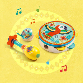 Djeco DJ06016 Animambo Set Of 3 Musical Instruments Tambourine Maraca Castanet