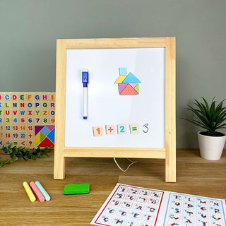 Double - Sided Blackboard for Kids | Chalk, Marker & Magnetic Easel Board 32x27cm