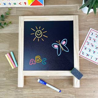 Double - Sided Blackboard for Kids | Chalk, Marker & Magnetic Easel Board 32x27cm