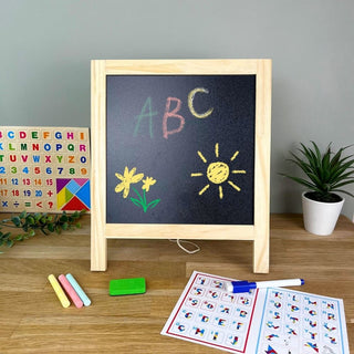 Double - Sided Blackboard for Kids | Chalk, Marker & Magnetic Easel Board 32x27cm