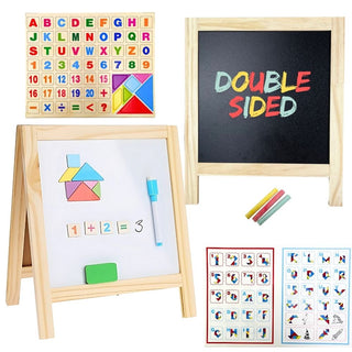 Double - Sided Blackboard for Kids | Chalk, Marker & Magnetic Easel Board 32x27cm