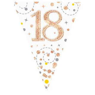 12.8ft Holographic Happy 18th Birthday Bunting | 11 Pennant Flags Triangle Rose Gold Happy Birthday Bunting | Happy Birthday Sign Rose Gold Birthday Decorations
