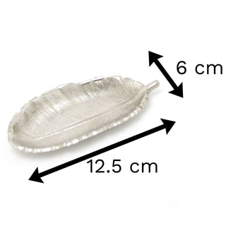 Stylish Silver Metal Feather Trinket Dish | Display Plate Vanity Tray | Ring Holder Jewellery Plate