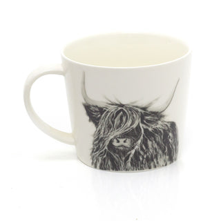 Handsome Highland Cow Coffee Mug | Black And White Ceramic Animal Tea Cup | Large Hot Drinks Mugs Cups
