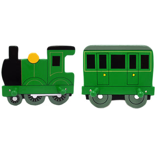 Green Train and Coach Coatpeg | Childrens Wooden Wall Mounted Decorative Coat Peg Hook for Kids Room or Nursery Decor - Handmade in UK