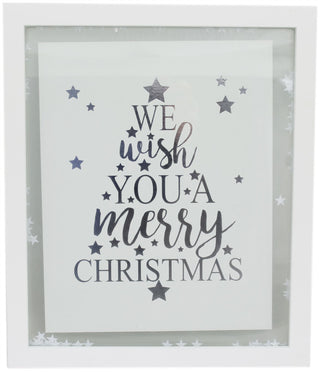 Hanging White Christmas Confetti Glass Plaque 27cm x 32cm - We Wish You A Merry Christmas