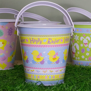 Tin Easter Egg Hunt Bucket | Metal Easter Basket Easter Bucket With Handle