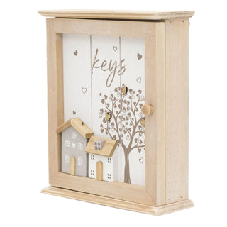 Shabby Chic Wooden Wall Mounted Key Box | Key Cabinet 6 Hooks Key Cupboard | Magnetic Key Holder