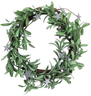 Festive Christmas Silver Glitter Star Mistletoe Door Wreath 36cm